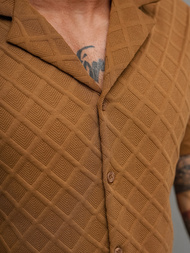 Pánska Košeľa s Krátkym Rukávom Hnedá OZONEE O/B2257