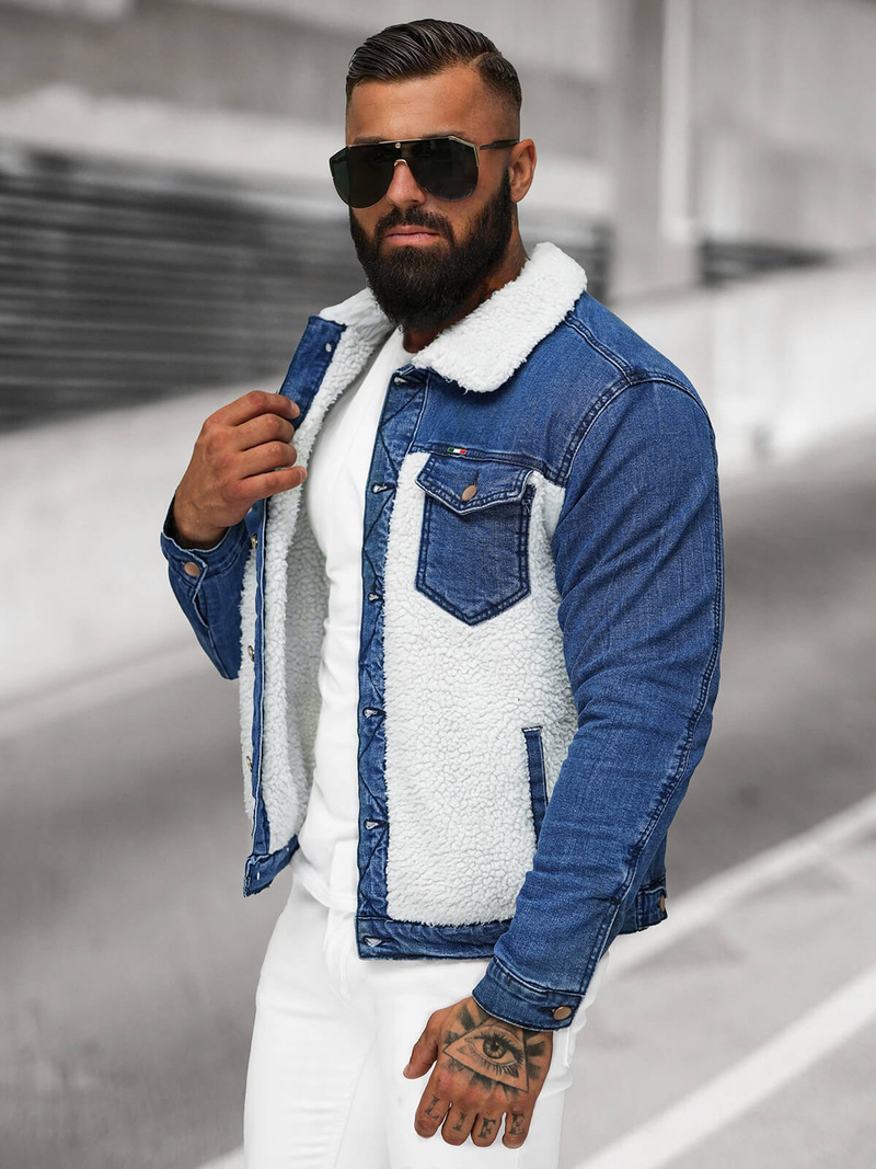 Pánska Riflová Bunda Šerpa Modrá OZONEE NB/MJ533BZ