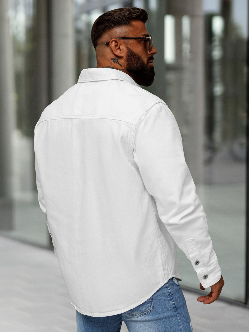 Pánska riflová košeľa biela OZONEE L/CA777/2