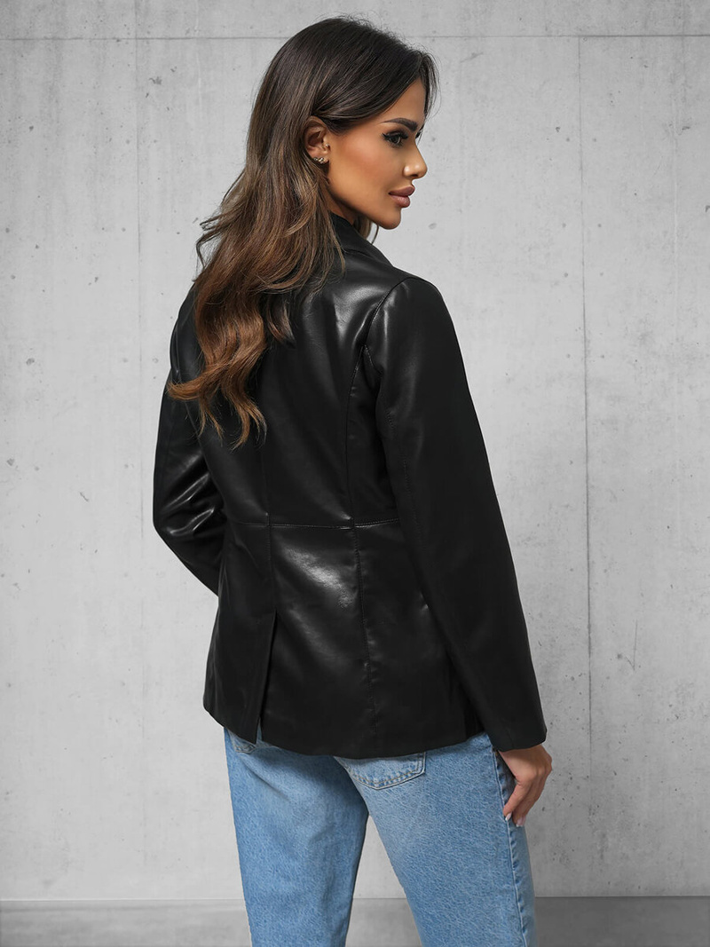 Dámska Kožená Bunda Čierna OZONEE JS/11Z8121