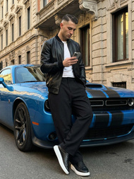 Pánska Koženková Bunda Čierna OZONEE JS/11Z8105Z