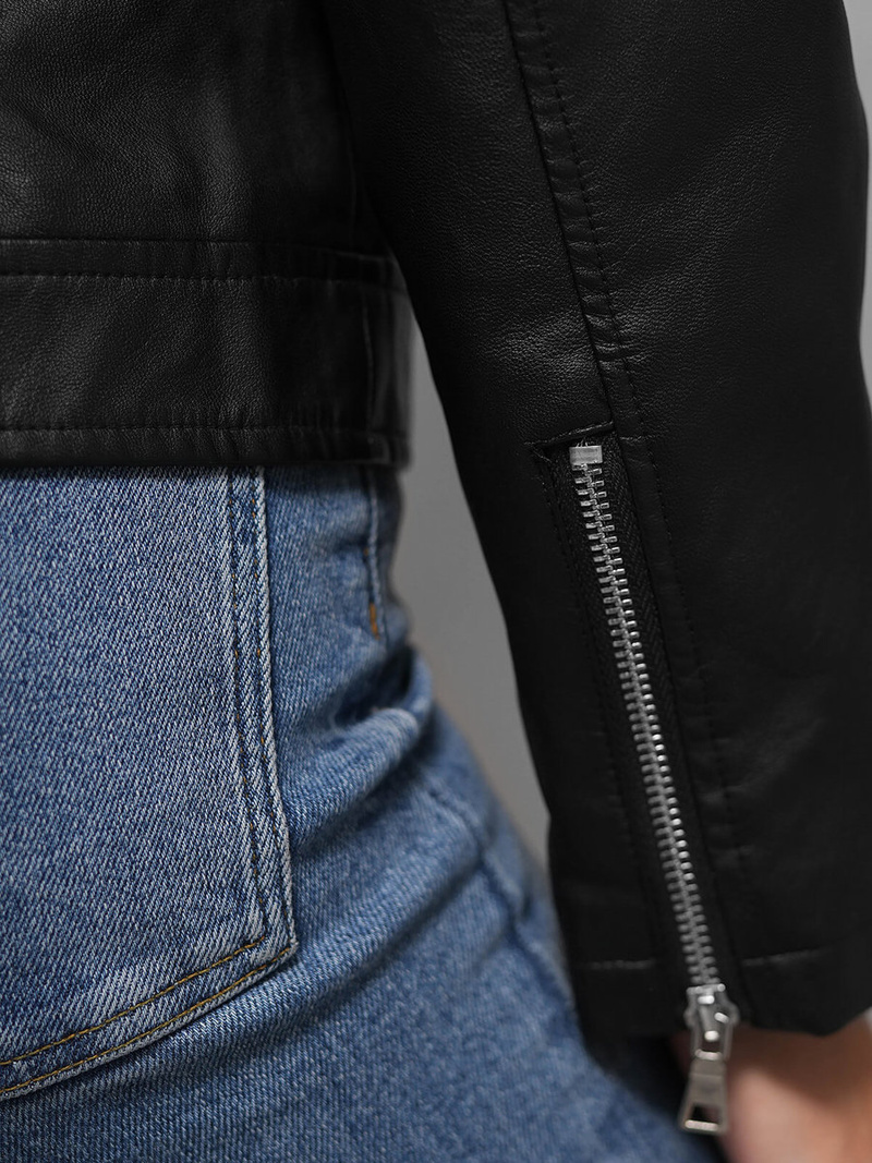 Dámska Kožená Bunda Čierna OZONEE JS/11Z8060