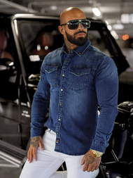 Pánska riflová košeľa modrá OZONEE O/51411