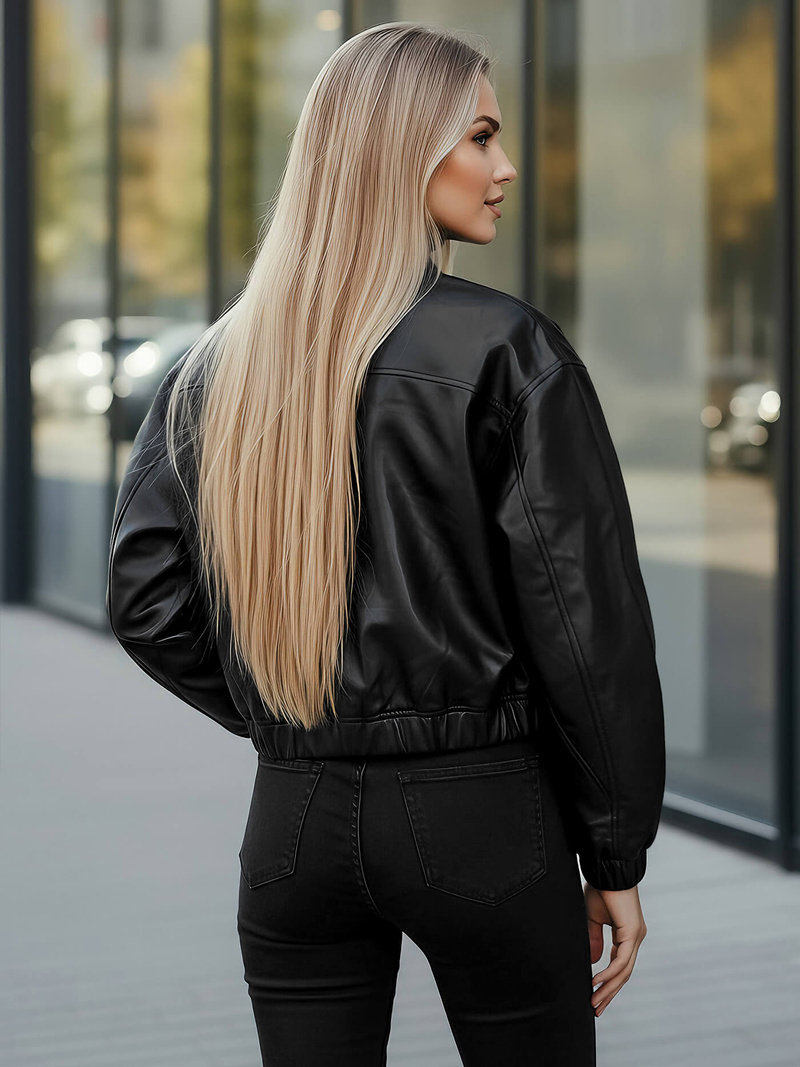 Dámska Kožená Bunda Čierna OZONEE JS/11Z8281