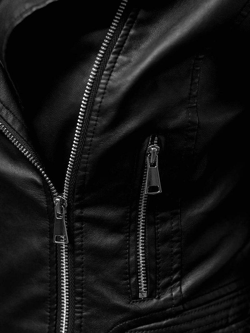 Dámska Kožená Bunda Čierna OZONEE JS/11Z8028