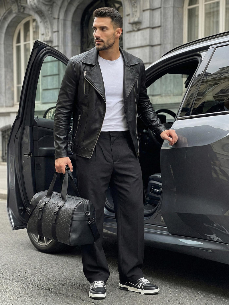 Pánska Koženková Bunda Čierna OZONEE JS/11Z8067Z