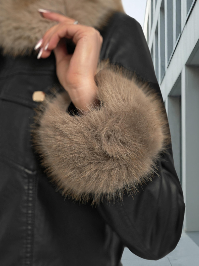 Dámska kožená bunda čierno-béžová OZONEE JS/61M8513/392B