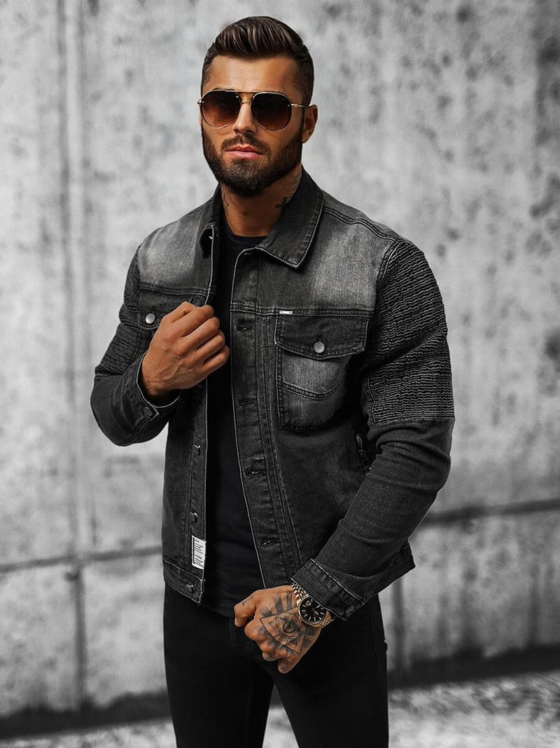 Pánska Riflová Bunda Čierna OZONEE NB/MJ521N