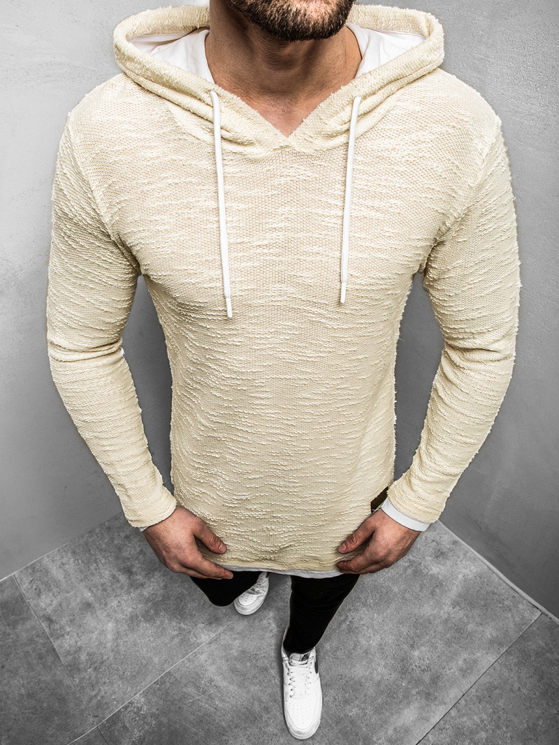 Pánska mikina s kapucňou béžová OZONEE O/1252Z