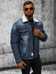 Pánska Riflová Bunda Šerpa Tmavomodrá OZONEE NB/MJ516BSZ