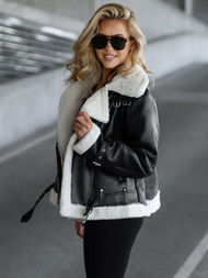 Dámska Kožená Bunda Čierno-Biela OZONEE JS/11Z8177Z