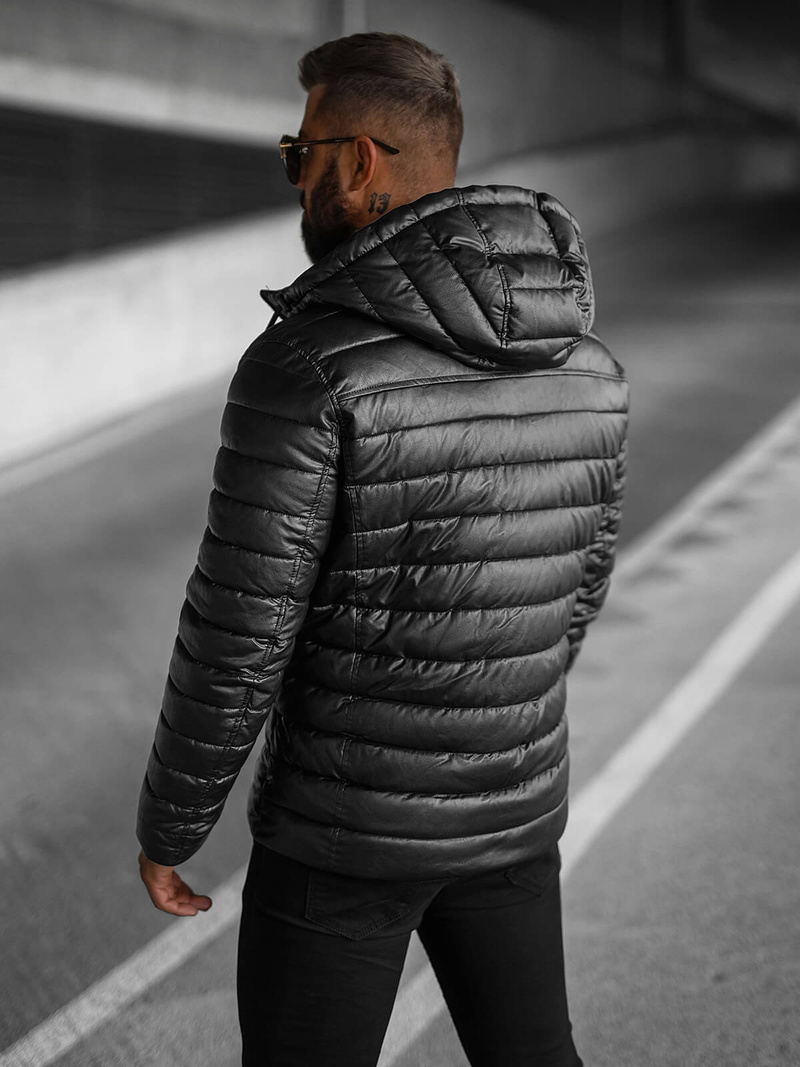 Pánska Koženková Bunda Čierna OZONEE O/11Z8088