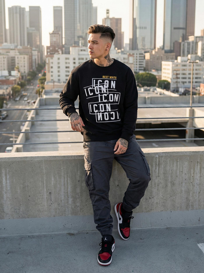 Pánska Mikina Čierna OZONEE JS/8B1763/3Z