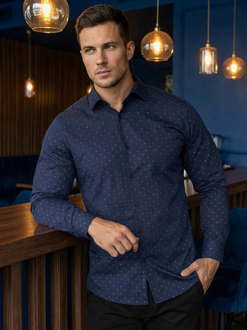 Pánska Košeľa Námornícka Modré OZONEE V/V181Z