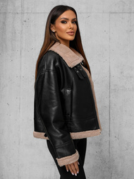 Dámska kožená bunda čierno-béžová OZONEE JS/11Z8176Z