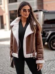 Dámska Kožená Bunda Hnedá OZONEE JS/11Z8177