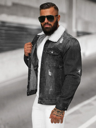 Pánska Riflová Bunda Šerpa Čierna OZONEE NB/MJ502NZ