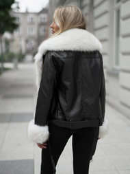 Dámska kožená bunda čierno-béžová OZONEE JS/61M8507/392BZ