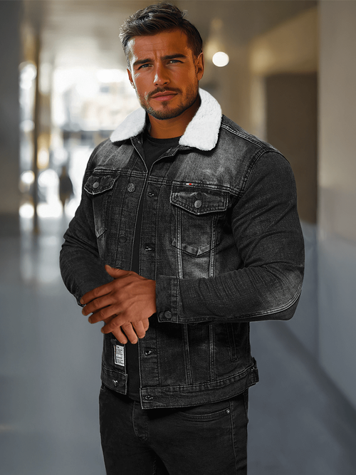 Pánska Riflová Bunda Šerpa Čierna OZONEE NB/MJ516NZ