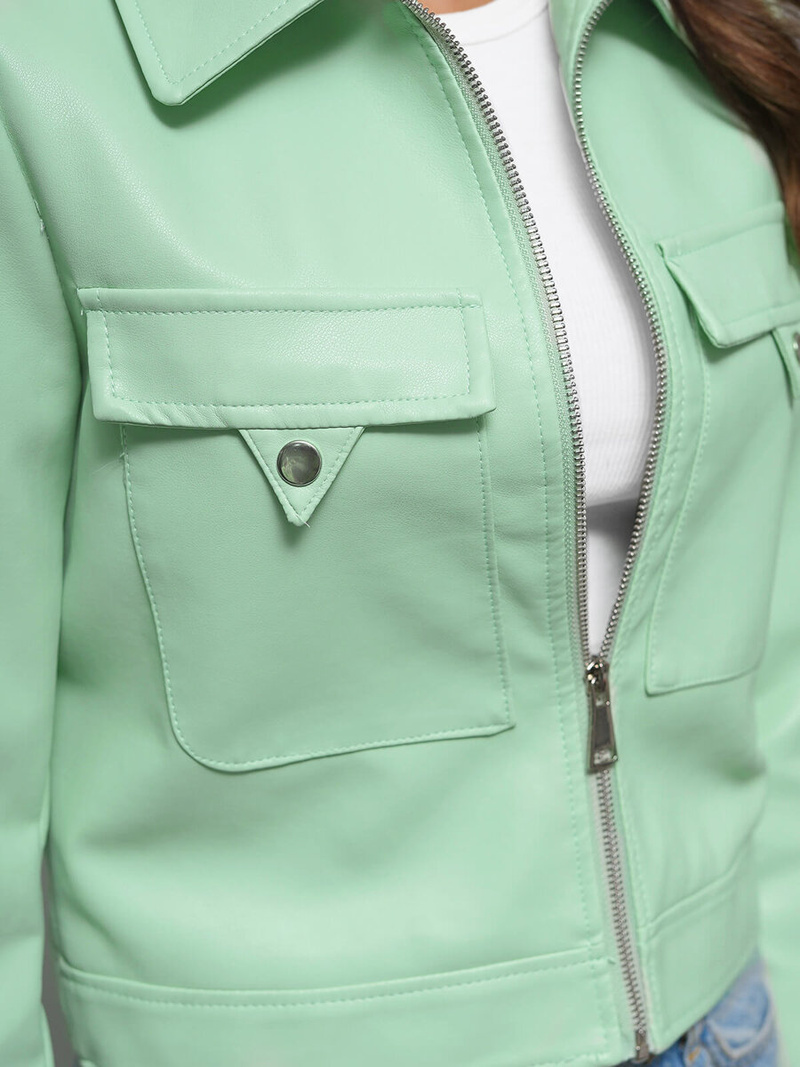 Dámska Kožená Bunda Mentolová OZONEE O/G117