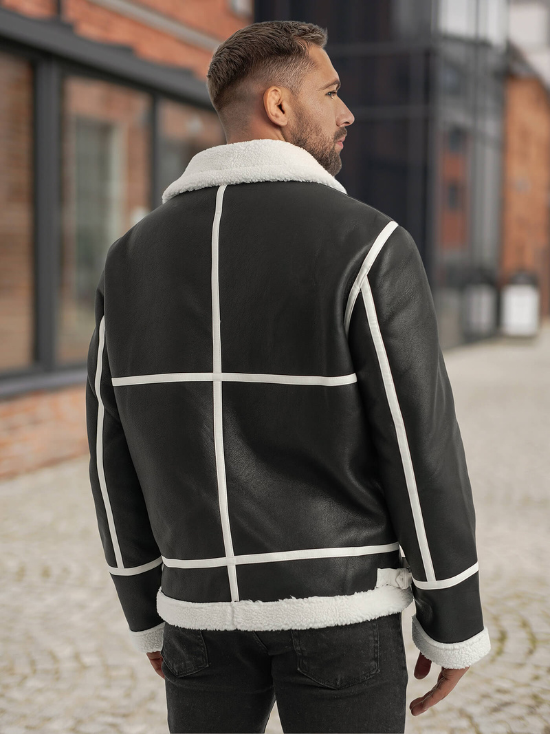 Pánska koženková bunda Čierna OZONEE JS/11Z8270