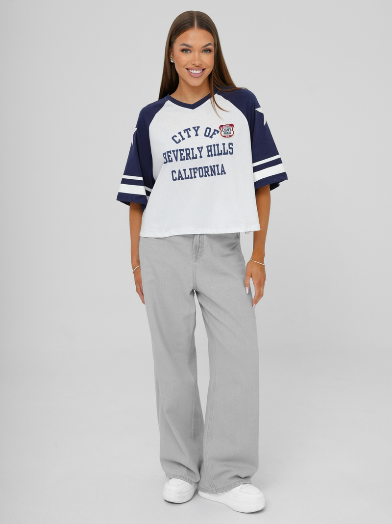 Dámske tričko bielo-námornícke modré OZONEE JS/R62493