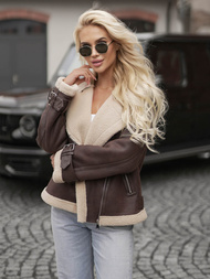 Dámska Kožená Bunda Čokoláda OZONEE JS/61M8501/158Z