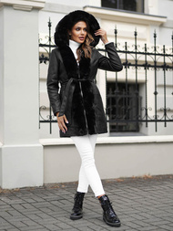 Dámska Kožená Bunda Čierna OZONEE JS/11Z8059Z