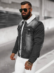 Pánska Riflová Bunda Šerpa Čierna OZONEE NB/MJ513N