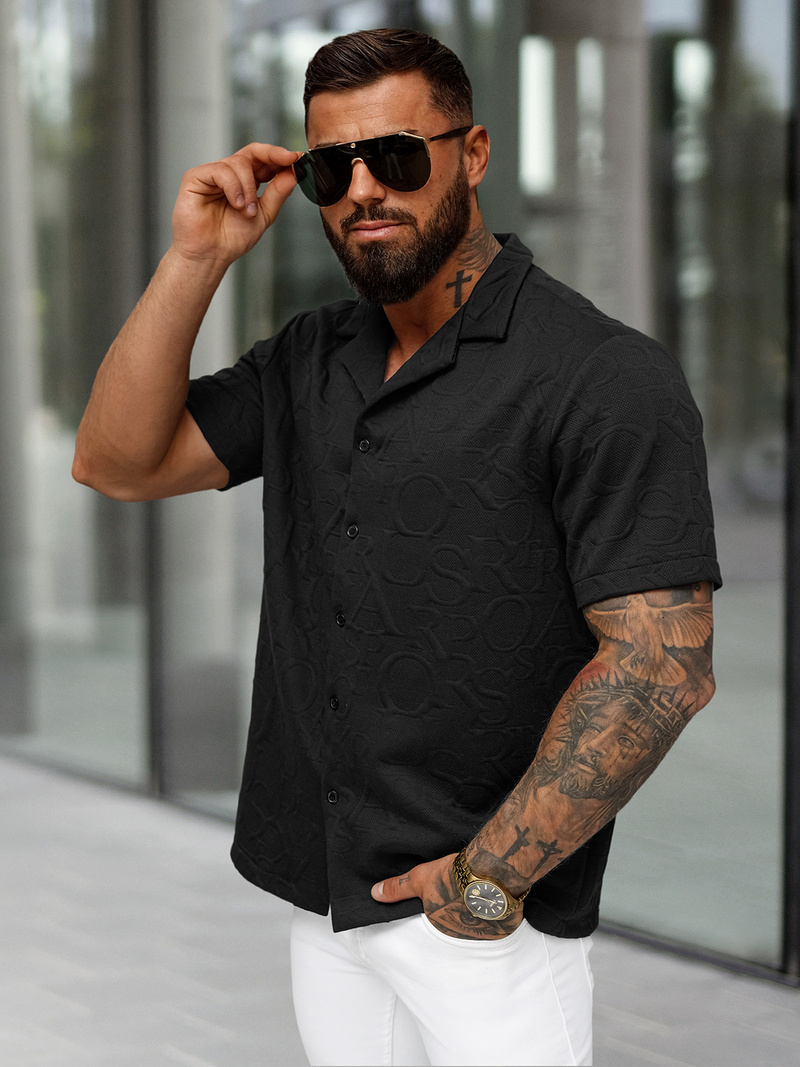 Pánska Košeľa s Krátkym Rukávom Čierna OZONEE O/B2256