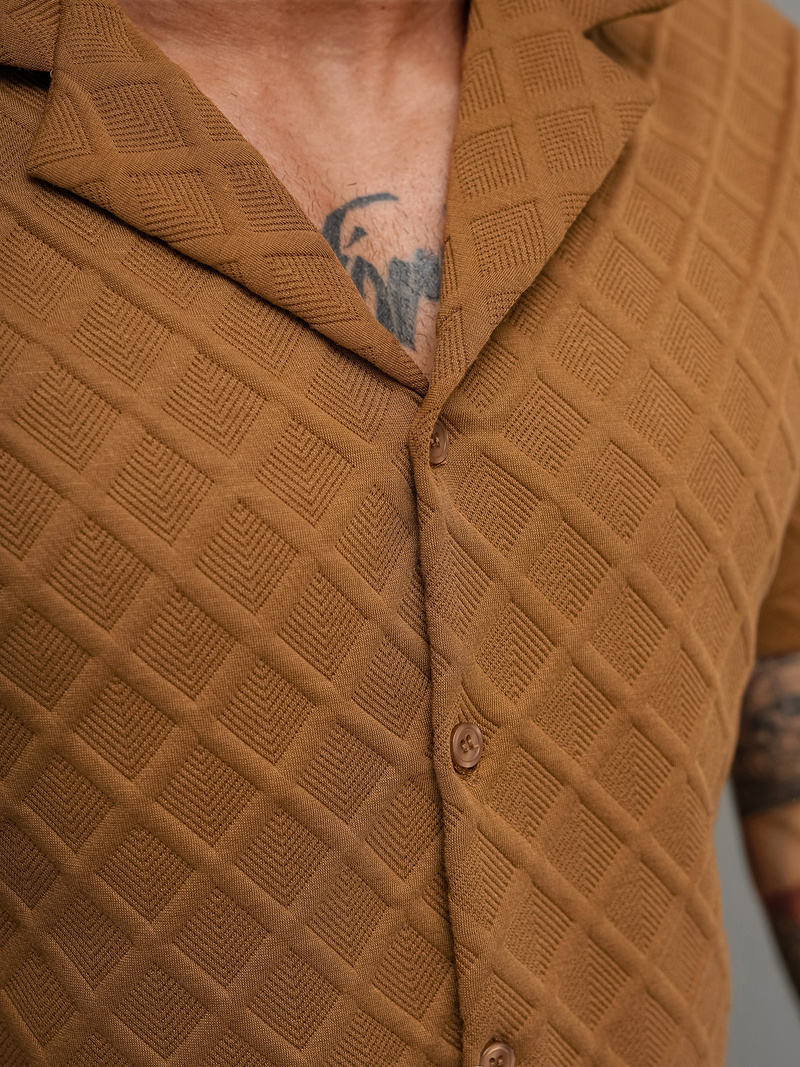 Pánska Košeľa s Krátkym Rukávom Hnedá OZONEE O/B2257