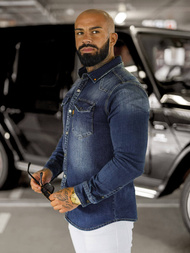 Pánska riflová košeľa tmavomodrá OZONEE O/51410