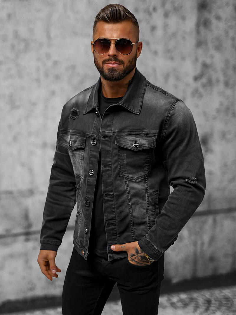 Pánska Riflová Bunda Čierna OZONEE NB/MJ506NZ