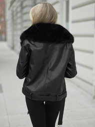 Dámska kožená bunda čierna OZONEE JS/61M8507/392AZ