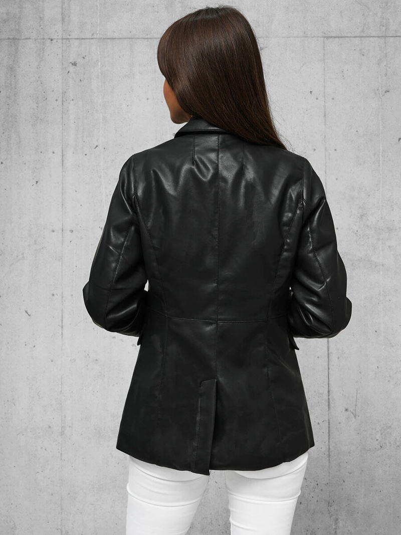 Dámska Kožená Bunda Čierna OZONEE JS/11Z8121Z