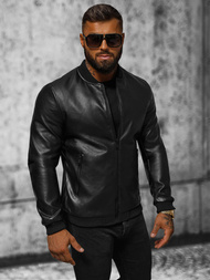 Pánska Koženková Bunda Čierna OZONEE JS/11Z8107