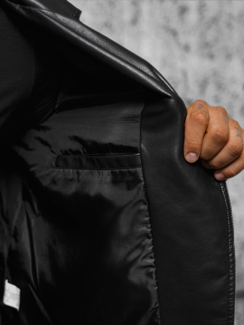 Pánska Koženková Bunda Čierna OZONEE JS/11Z8056