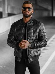 Pánska Koženková Bunda Čierna OZONEE O/11Z8099Z