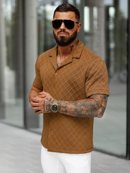 Pánska Košeľa s Krátkym Rukávom Hnedá OZONEE O/B2257