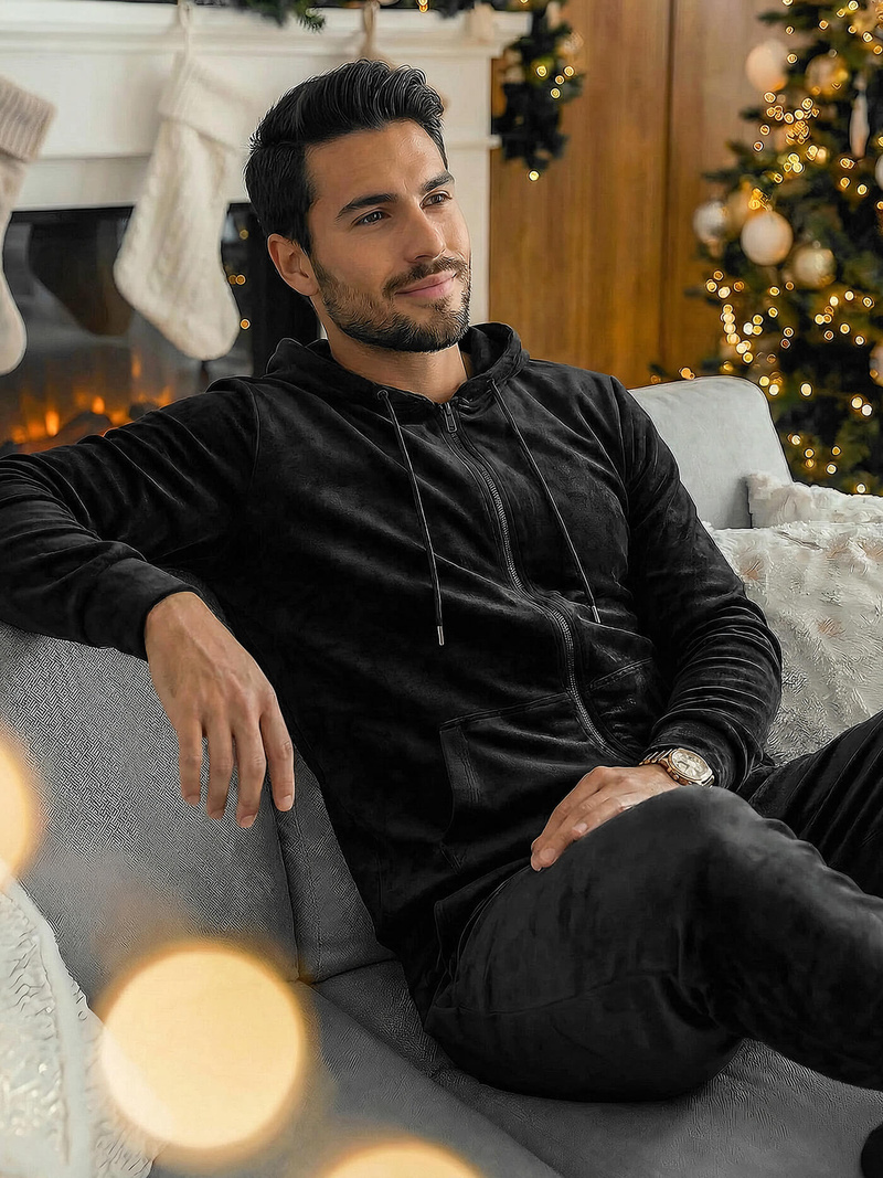 Pánska Velúrová Tepláková Súprava Čierna OZONEE JS/8C1169/3Z