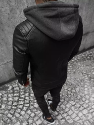 Pánska Koženková Bunda Čierna OZONEE JS/11Z8012