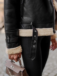 Dámska kožená bunda čierno-béžová OZONEE JS/11Z8177