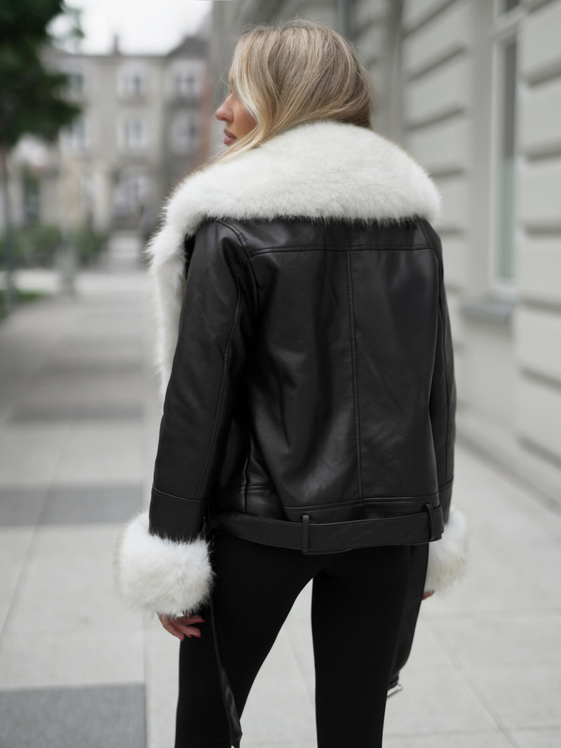 Dámska kožená bunda čierno-béžová OZONEE JS/61M8507/392BZ