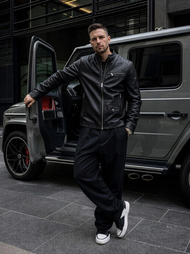 Pánska Koženková Bunda Čierna OZONEE JS/11Z8021