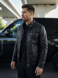 Pánska Koženková Bunda Čierna OZONEE JS/11Z8066