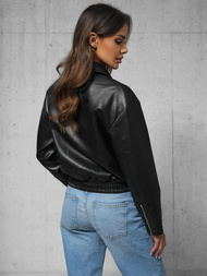 Dámska Kožená Bunda Čierna OZONEE O/G116