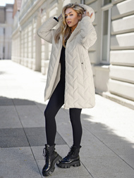 Dámska dlhá zimná bunda ecru OZONEE JS/5M3352/280