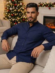 Pánska Košeľa Námornícka Modrá OZONEE O/V69Z