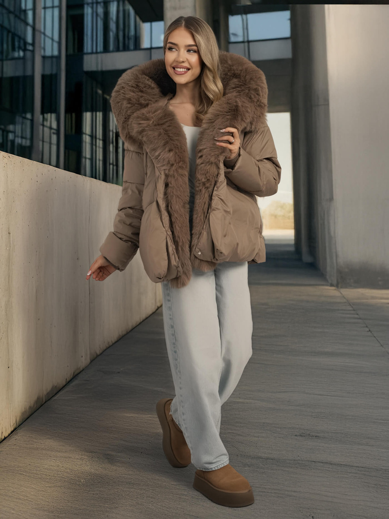 Dámska Bunda Tmavo-Béžové OZONEE O/16M9179/84Z