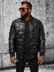 Pánska Koženková Bunda Čierna OZONEE O/11Z8099